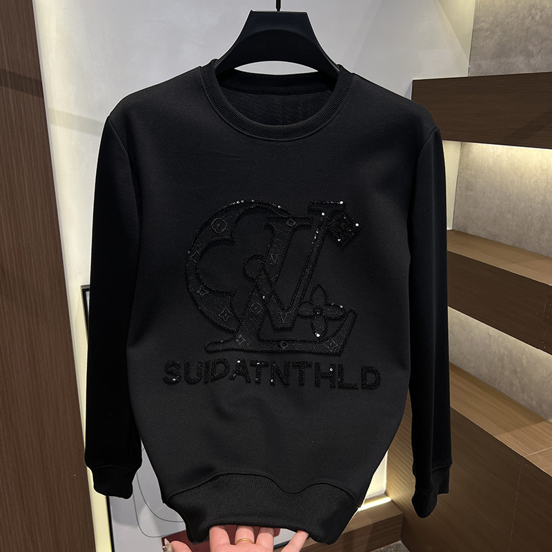 2025秋冬男士新款休闲简约时尚圆领卫衣刺绣百搭轻奢潮服男装