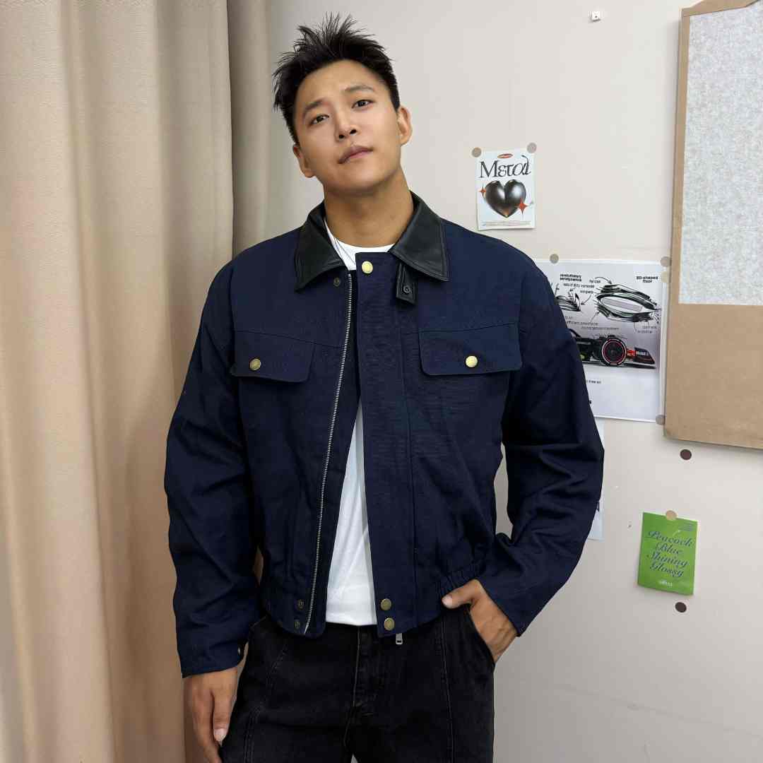 【煤球失控】硬汉美式立领拼接修身显瘦夹克男女复古工装短款外套