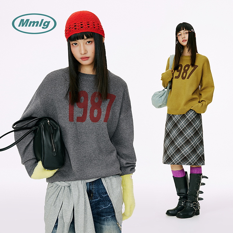 Mmlg冬季新款1987经典logo提花宽松休闲情侣针织衫毛衣FQE008