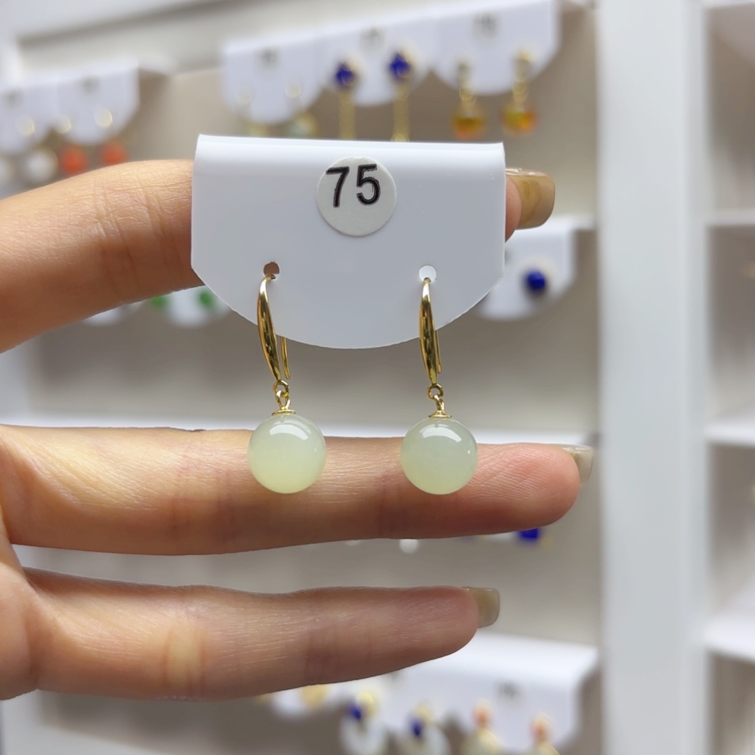 和田玉银S925镶嵌耳饰