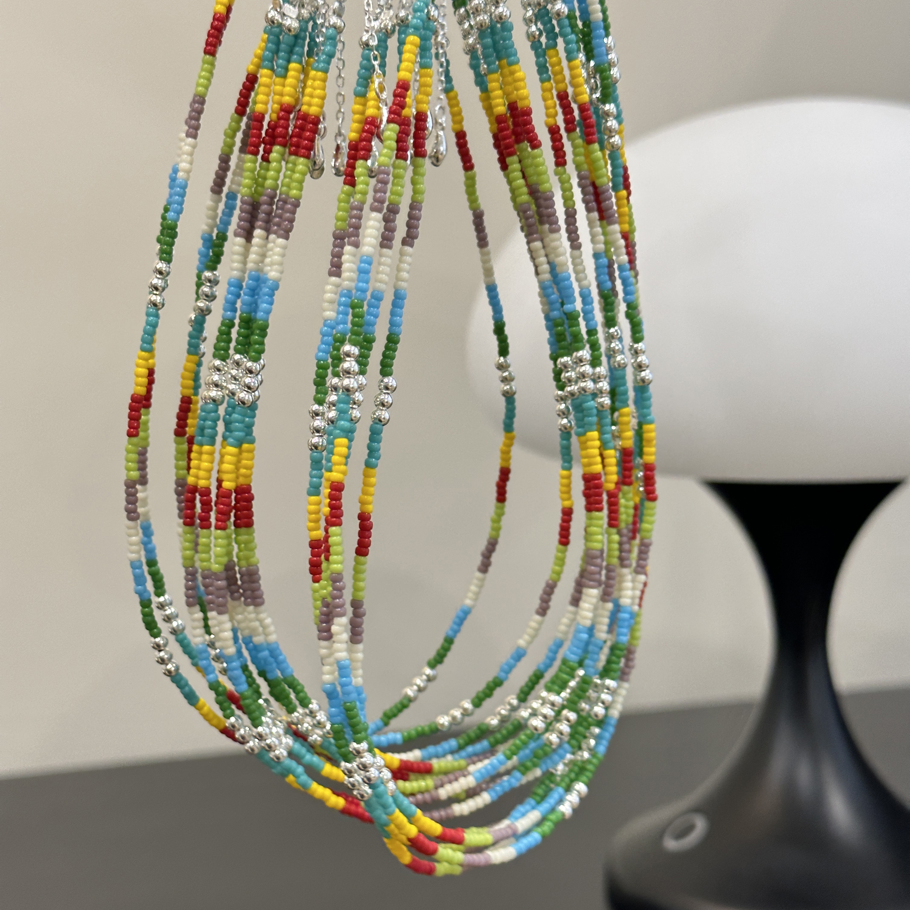 链子925银琉璃 原创设计时尚简约多巴胺女彩色琉璃珠项链 3888