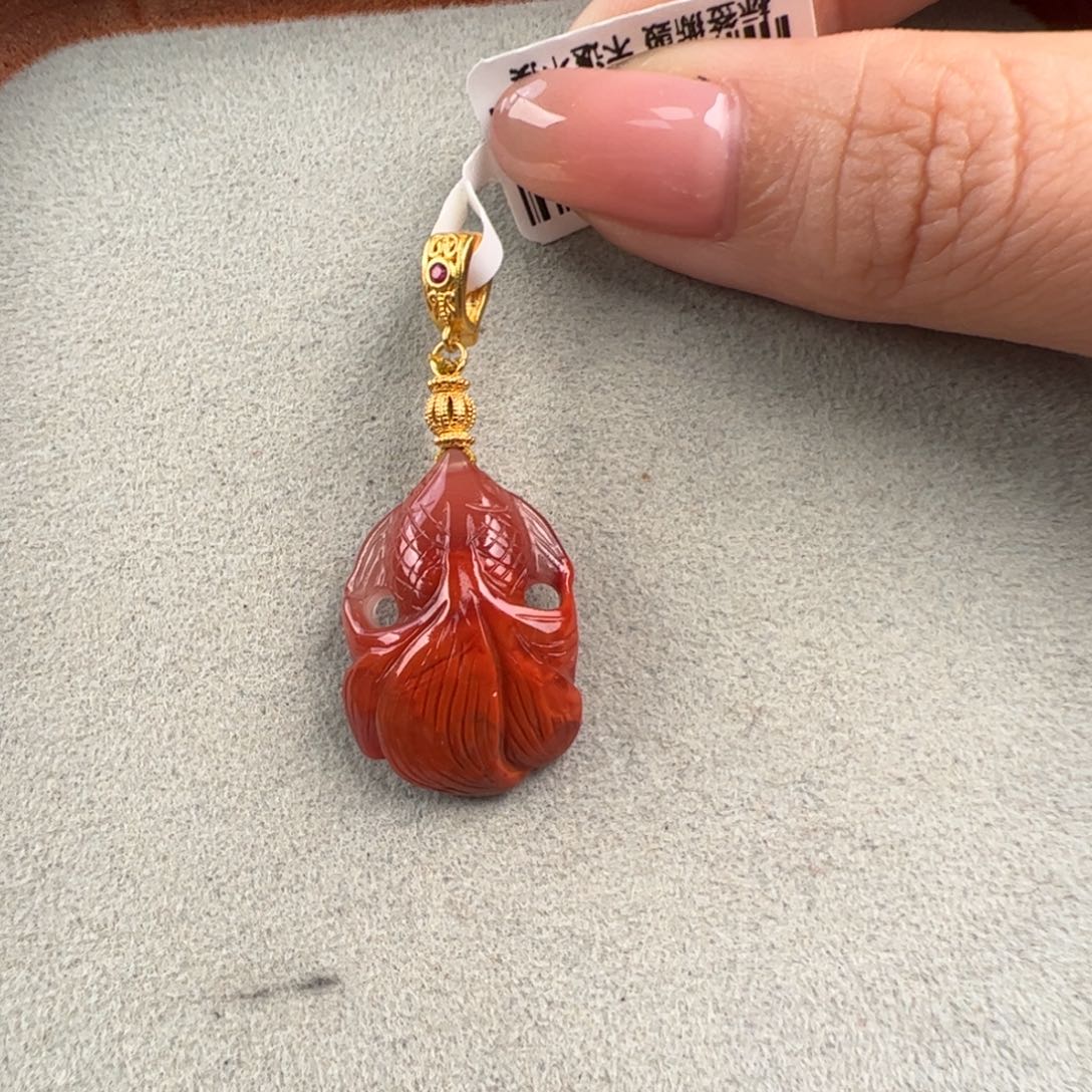 南红玛瑙银S925镶嵌（万能扣金鱼24*16mm