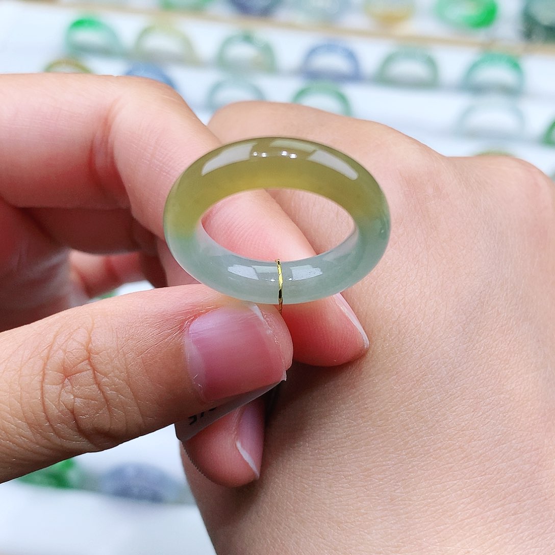 翡翠戒指未镶嵌11-12号冰润黄翡