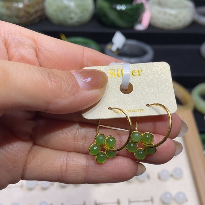 和田玉耳饰银S925镶嵌