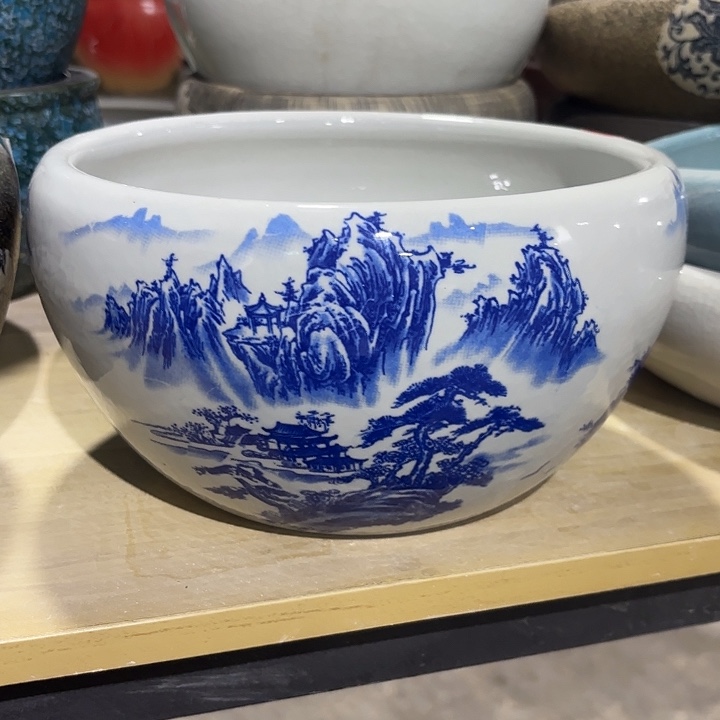 陶瓷鱼缸微瑕青花山水24-13