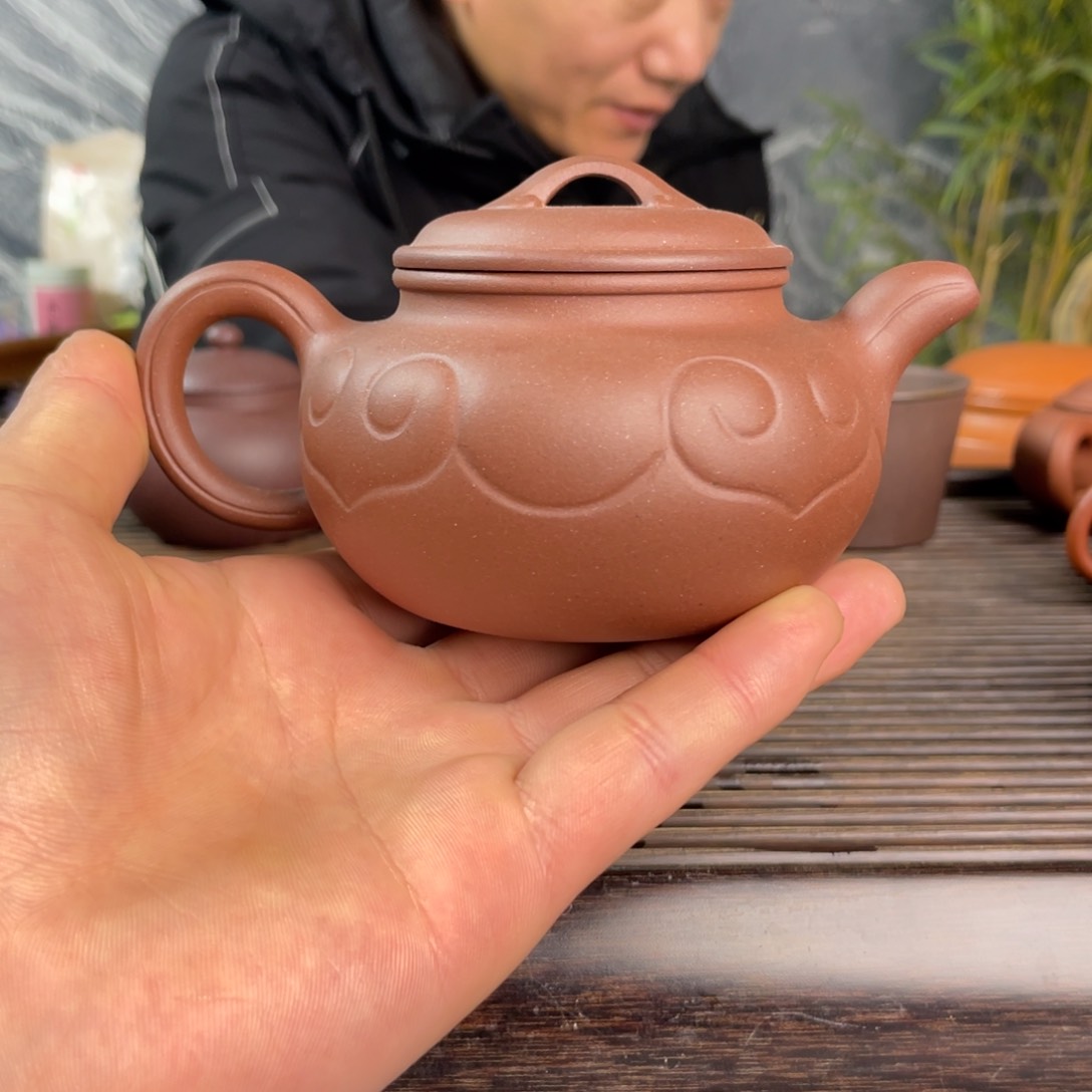 紫砂茶壶宝山老红泥仿古如意