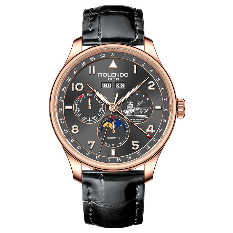 罗兰度航空母舰系列男士高端多功能全自动机械表休闲商务大气腕表