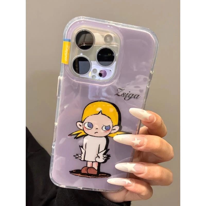韩系可爱紫色黄发冷酷紫眼小女孩适用iphone16promax苹果15手机壳