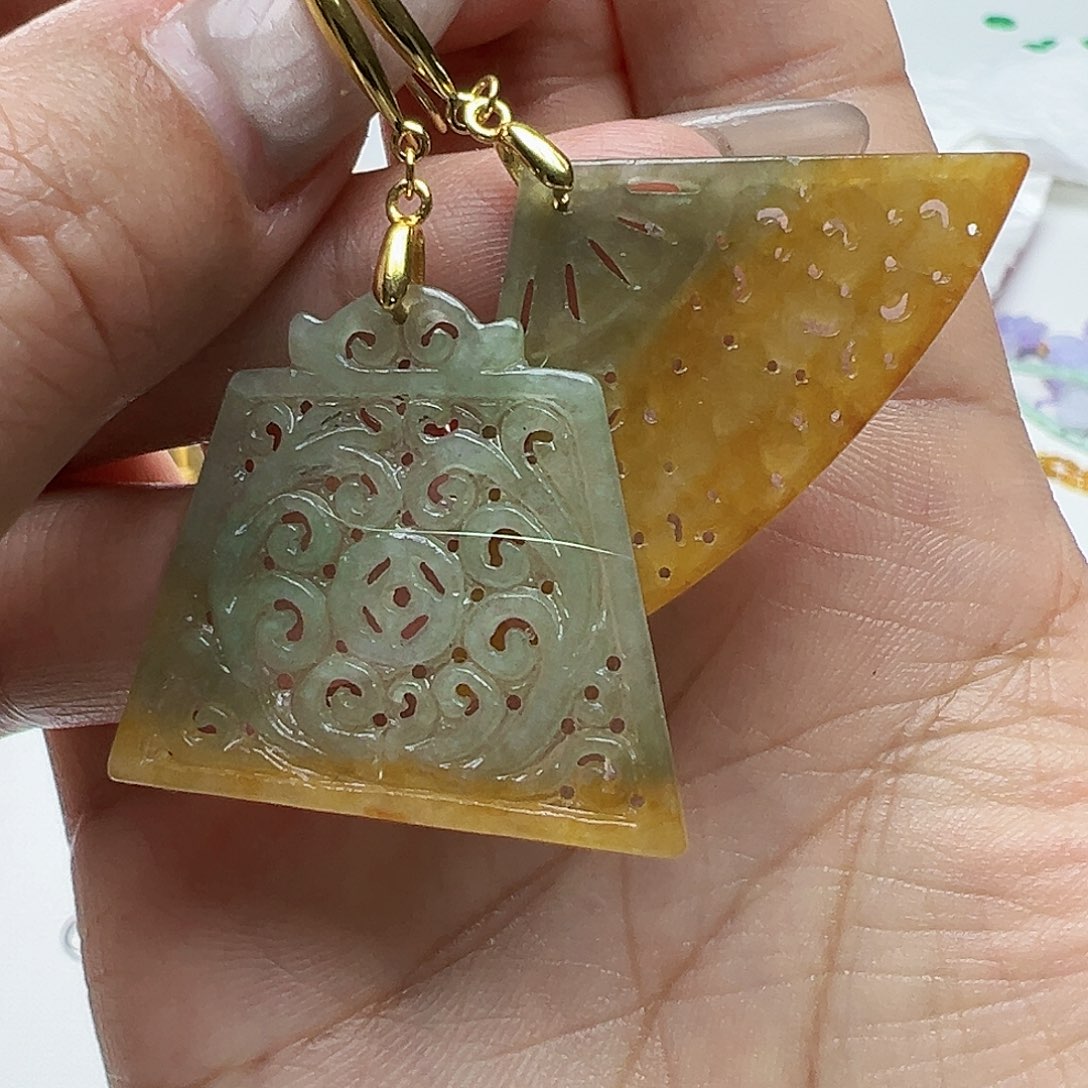 翡翠耳饰银S925镶嵌天然缅甸A货翡翠