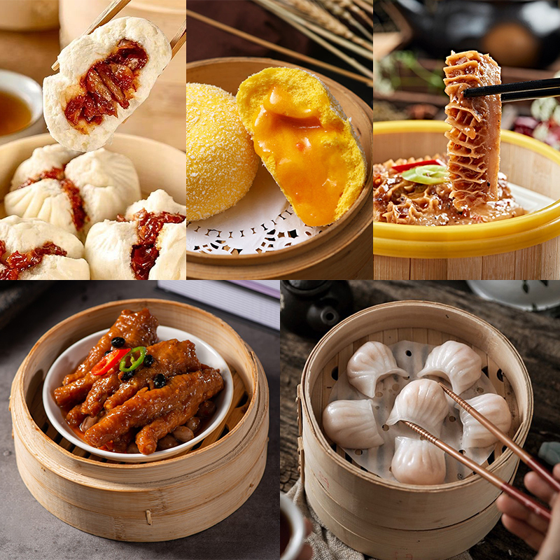 【5包茶楼组合套餐】广州酒楼叉烧包+流沙包+金钱肚+凤爪+虾饺早餐