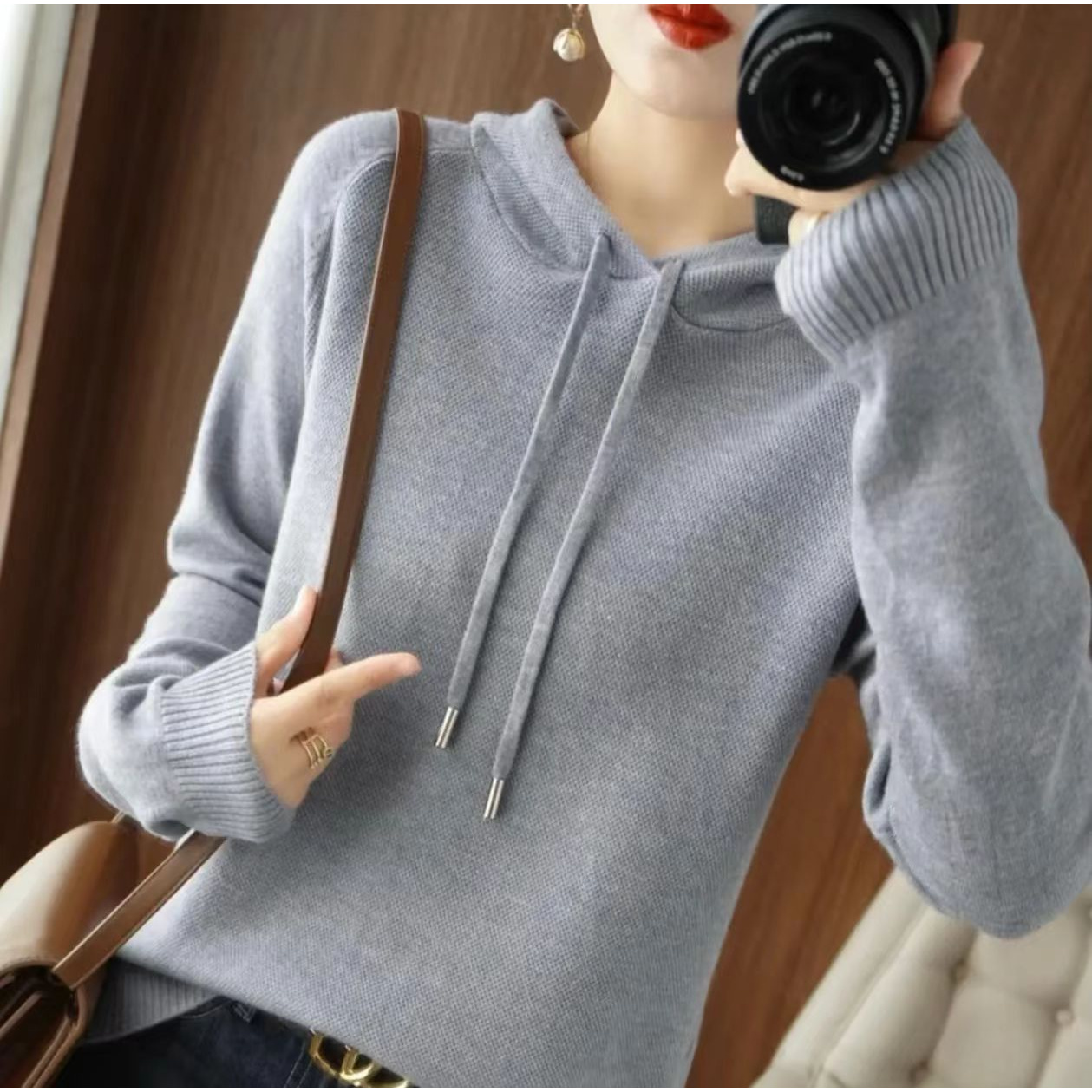 【羊毛】连帽卫衣女2025新款帽衫打底衫针织衫休闲大码毛衣女