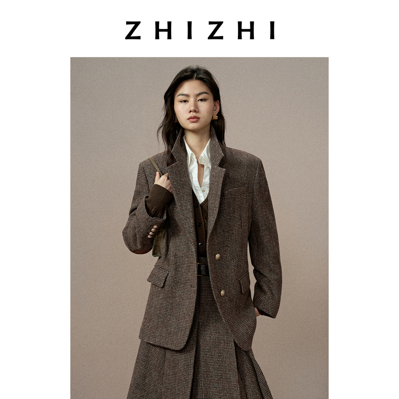 致知 自度曲 全羊毛复古英伦风格纹西装毛呢外套25冬ZZ2EWWXQ154