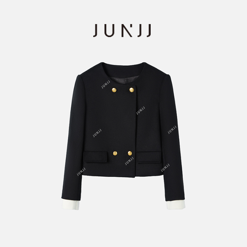 JUNJJ【黑糖拿铁】2024秋季孙千同款 小香风经典黑色极简风百搭圆
