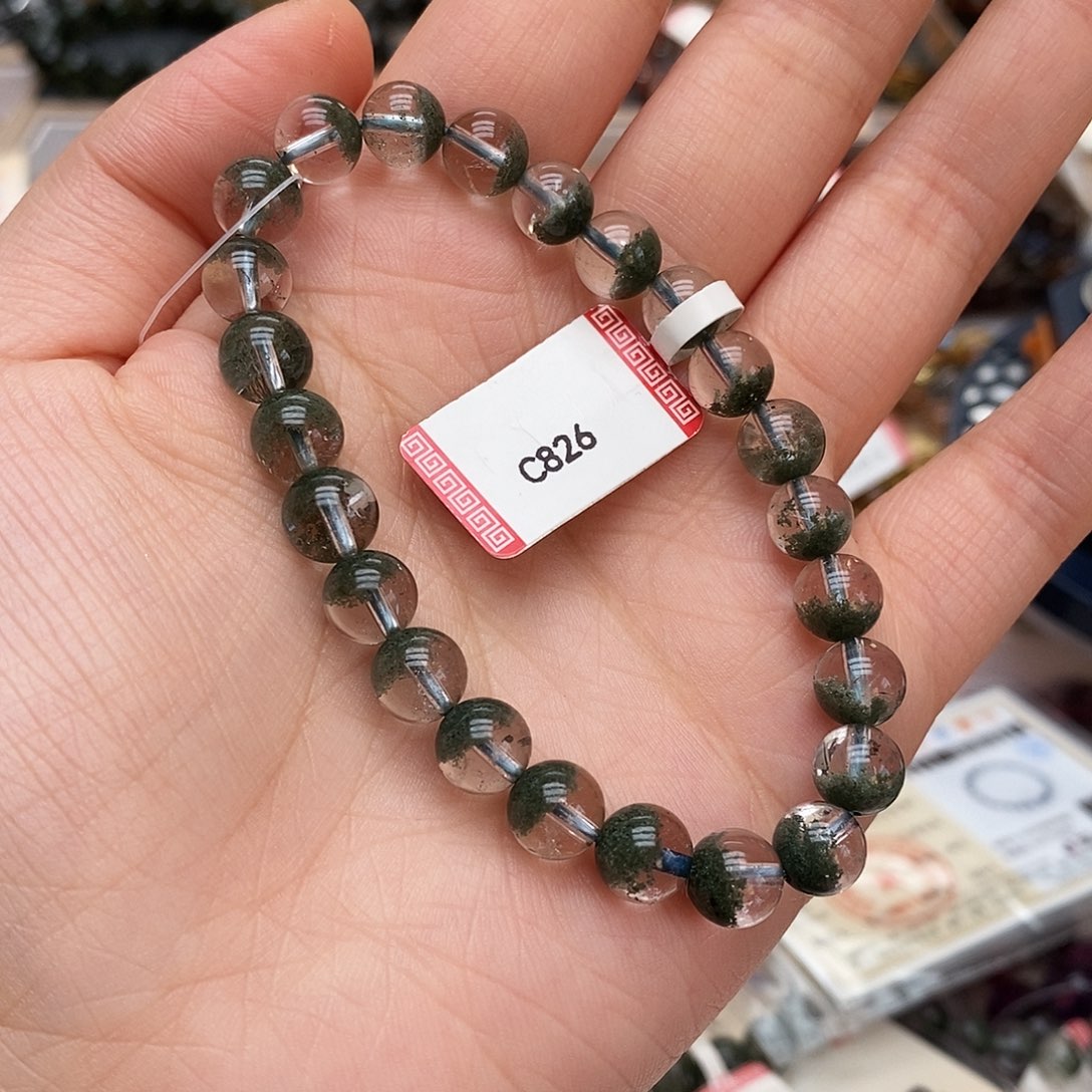 未镶嵌手链水晶C826 绿幽灵 7.8-8m+ 聚宝盆 