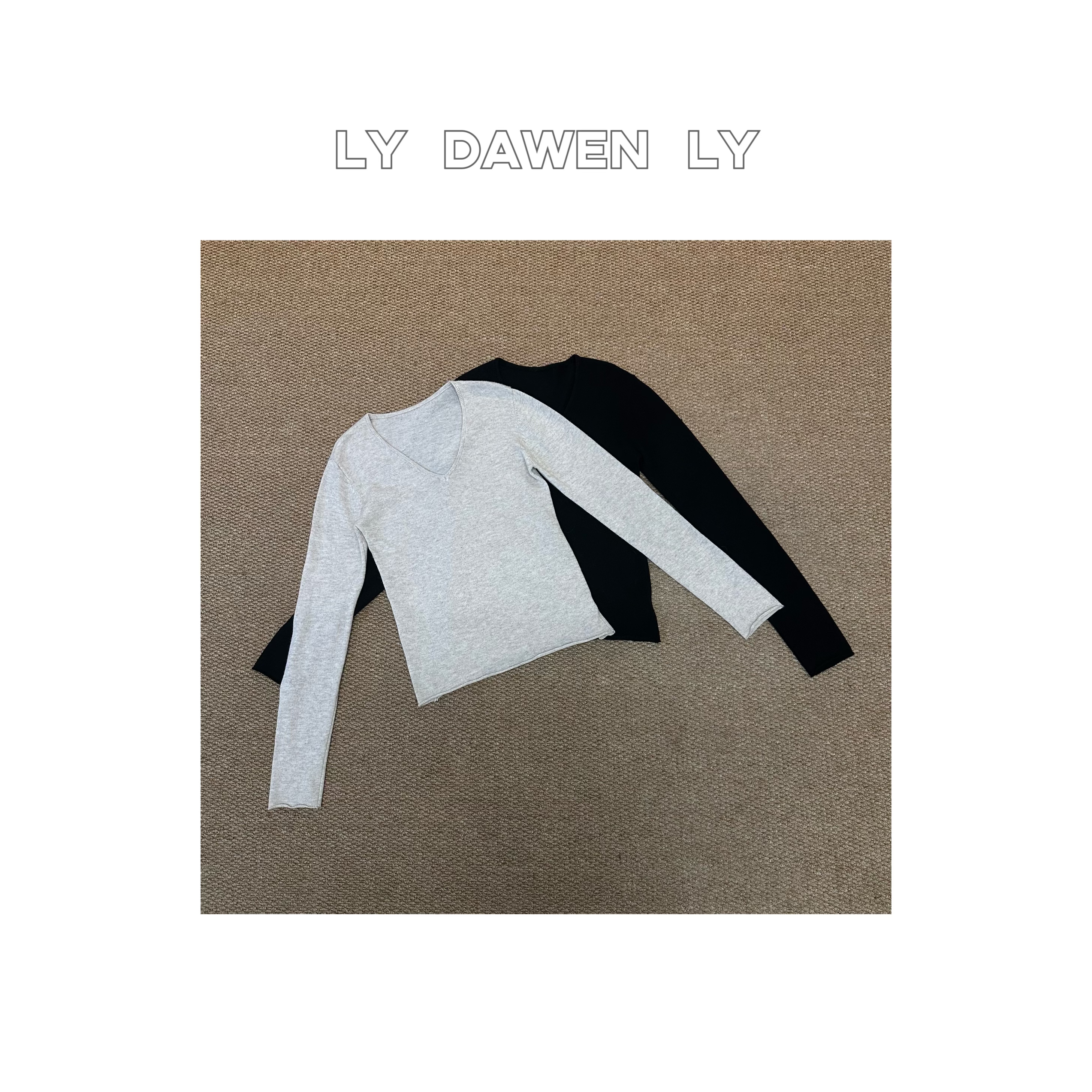 DAWEN  | 经典简约温柔风卷边羊毛混纺V领针织衫 N507#