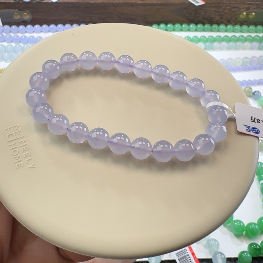 翡翠手链未镶嵌高冰玻粉春紫卡8超仙！