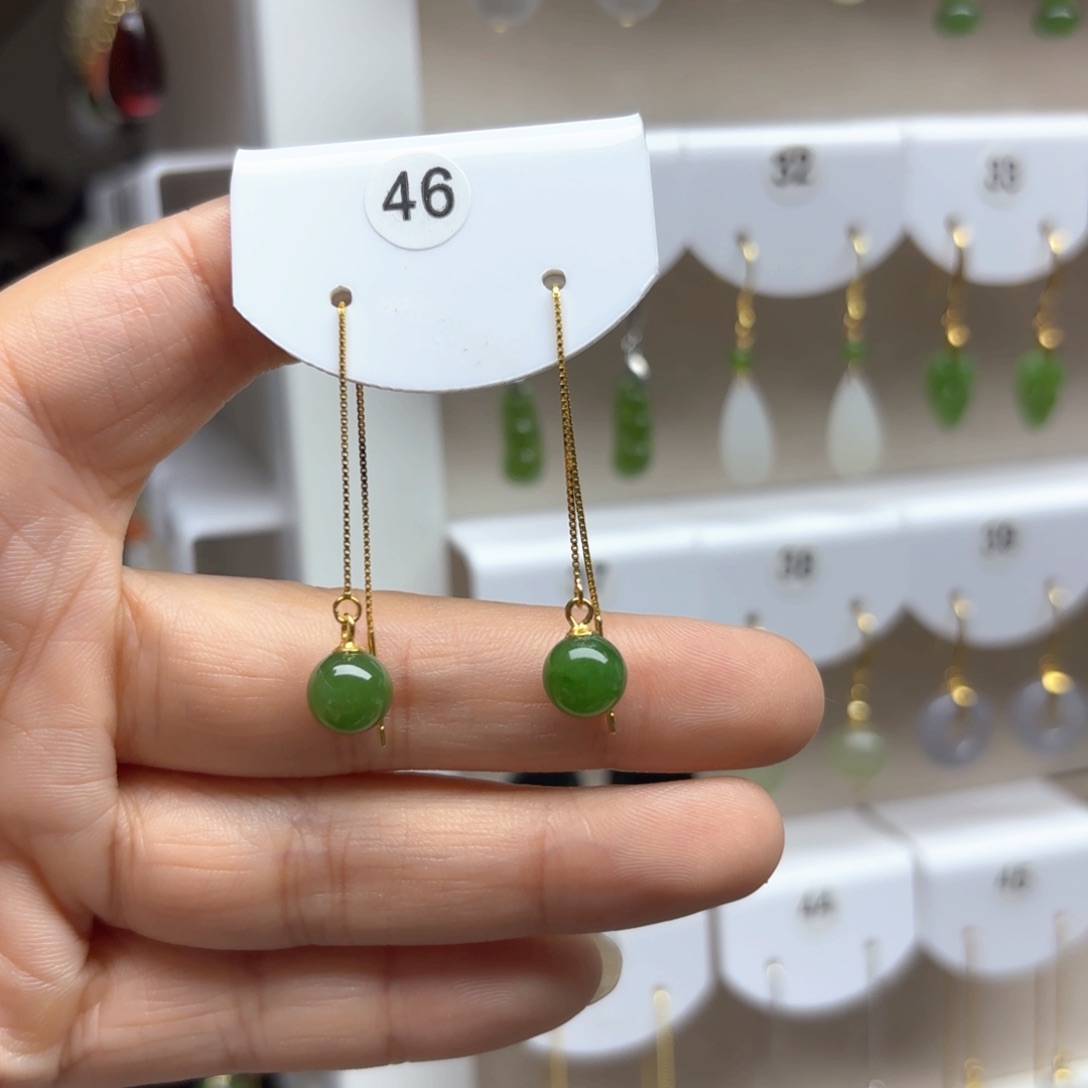 和田玉银S925镶嵌耳饰