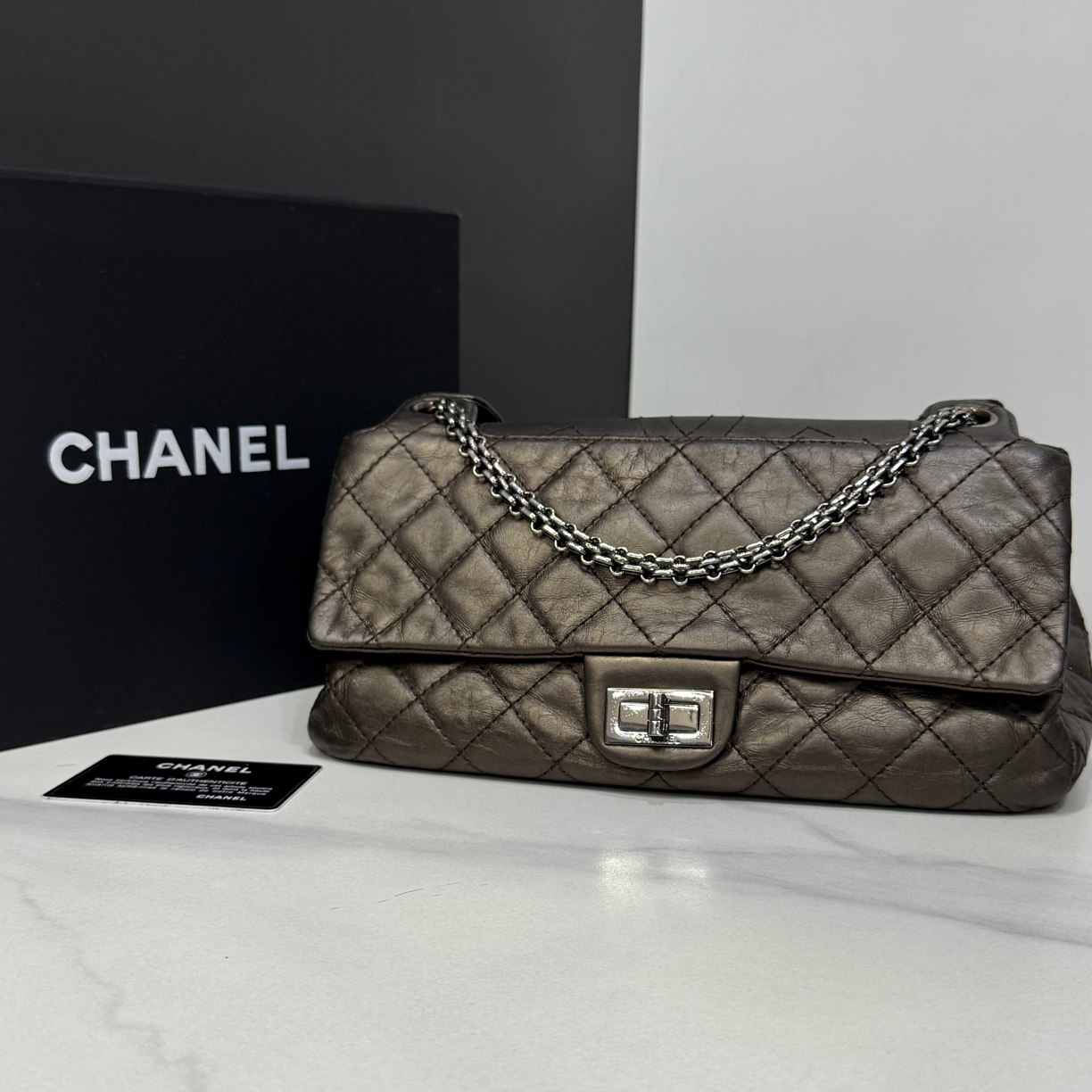 95新 Chanel/香奈儿 金属2.55链条包12开卡27Cm/0135120304