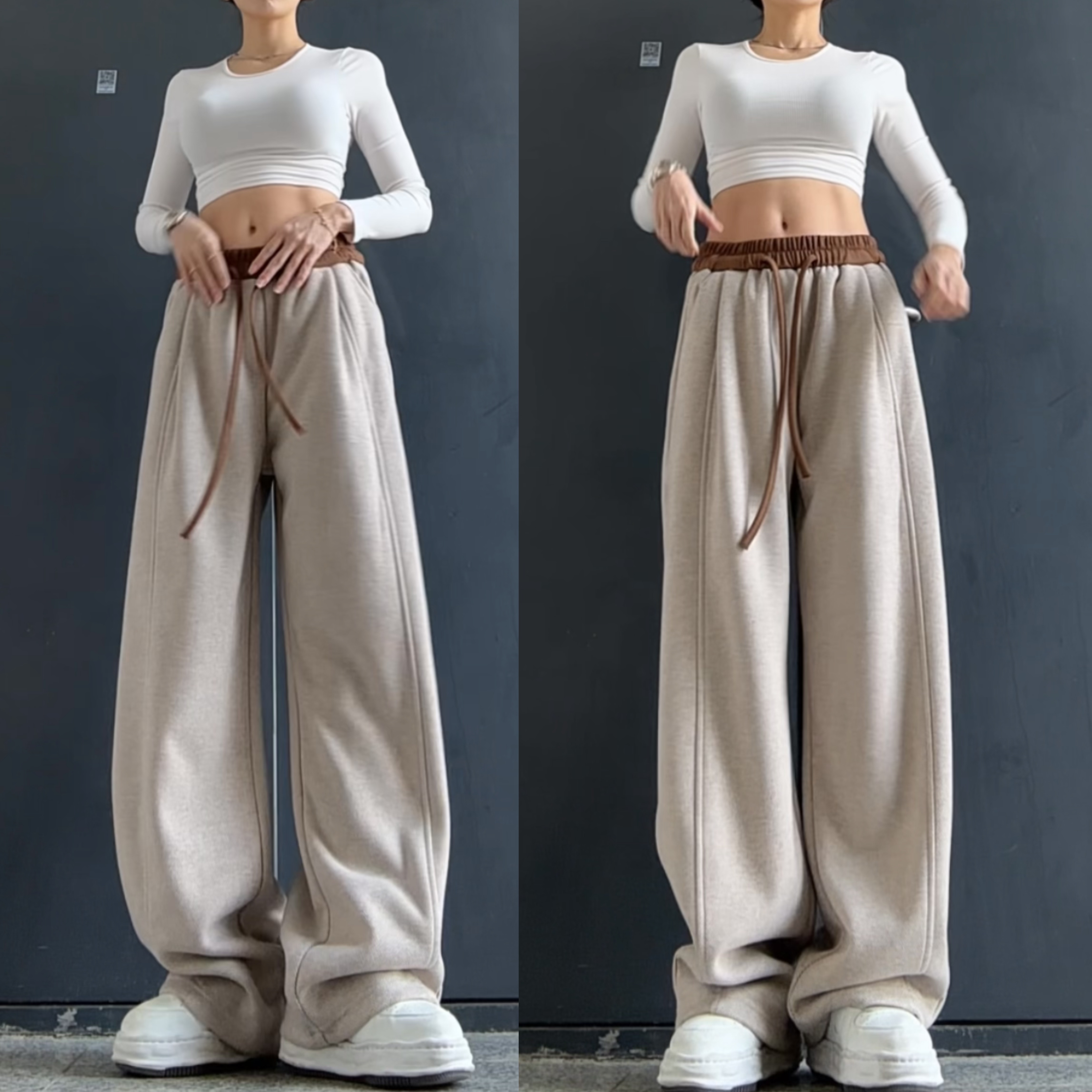 保暖秋冬直筒型休闲裤裤子平接百搭阔腿时尚裤气质中腰5960