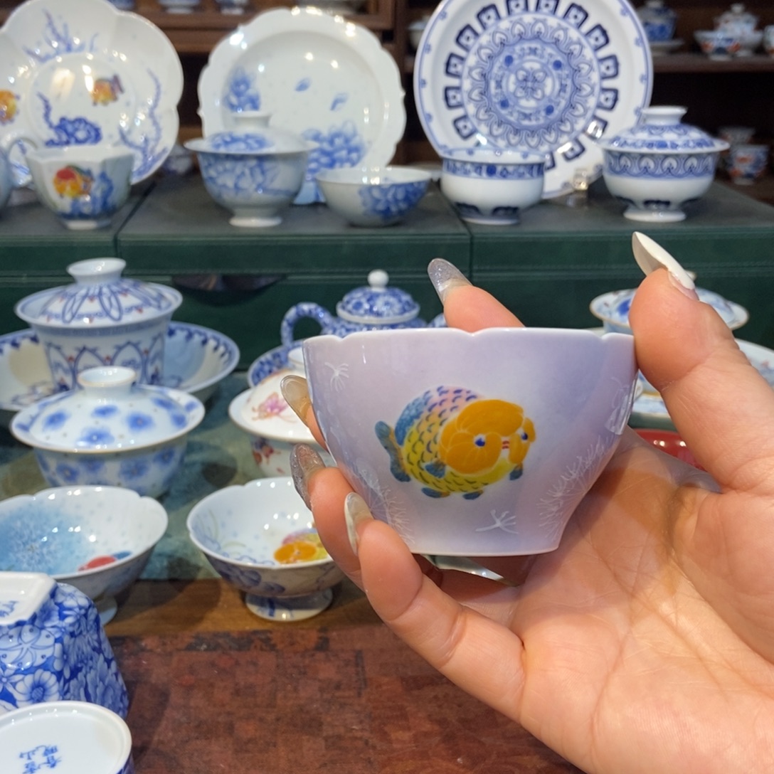 w雪山春晓兰寿鱼紫色杯