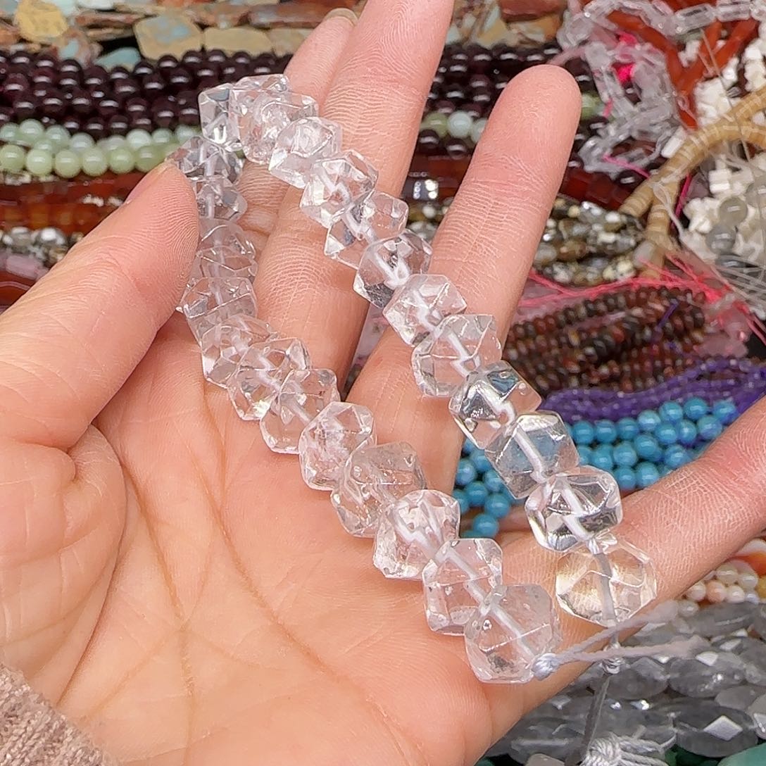 玛瑙/玉髓合金珠宝半成品白水晶冲角半条10mm