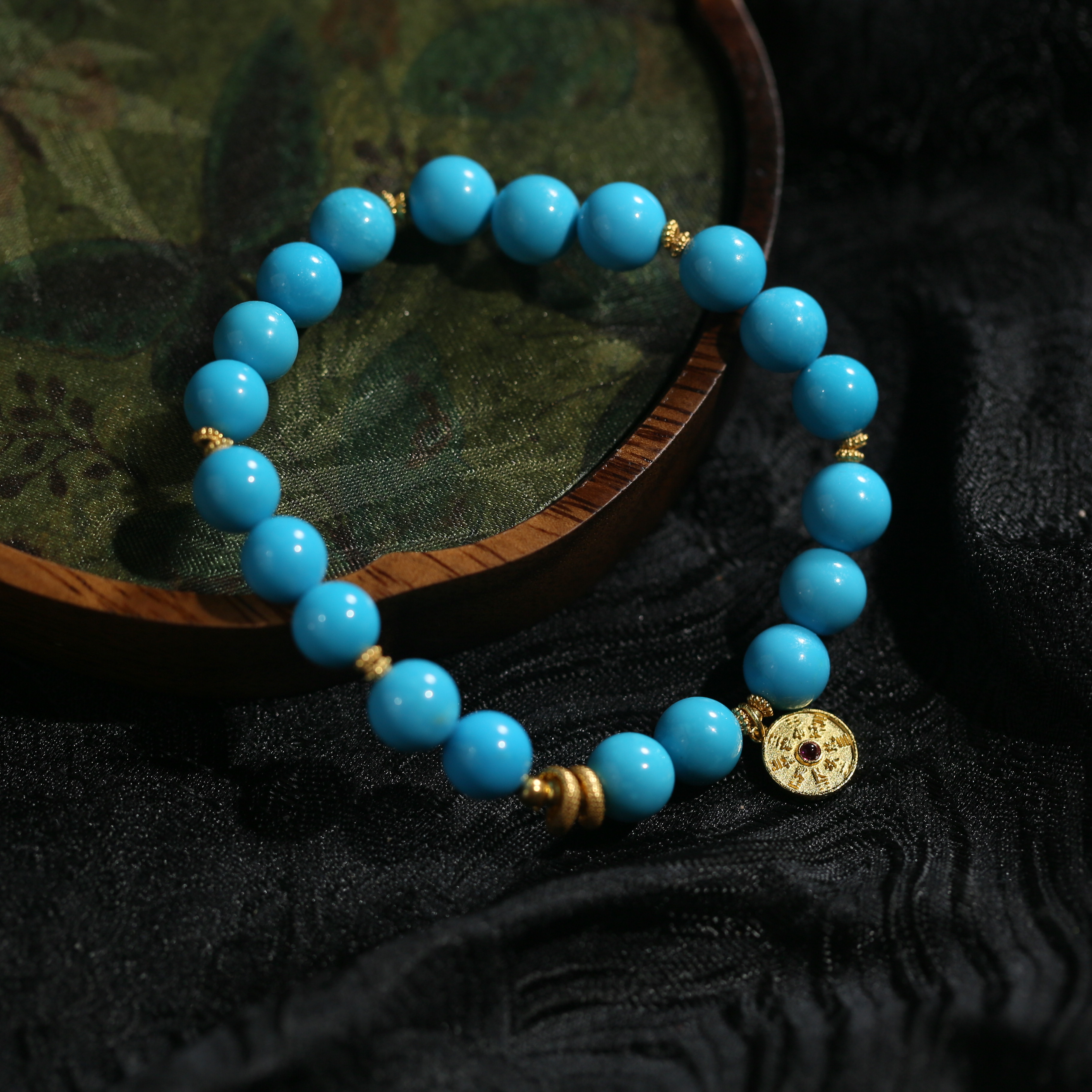 【闫闫专属】安曼博 S925银绿松石美松圆珠铜钱手串约8mm XZ0229BZ