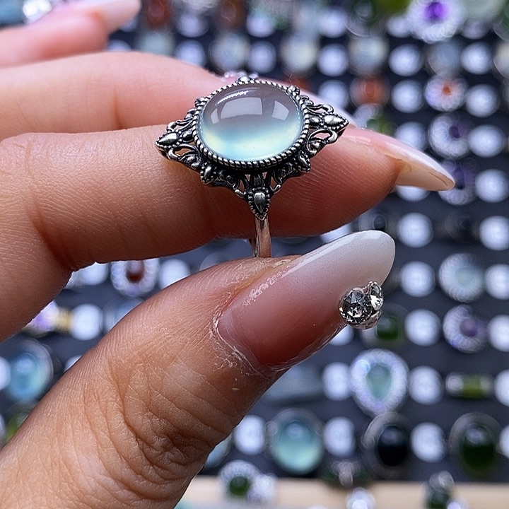 岫玉戒指银S925镶嵌戒指