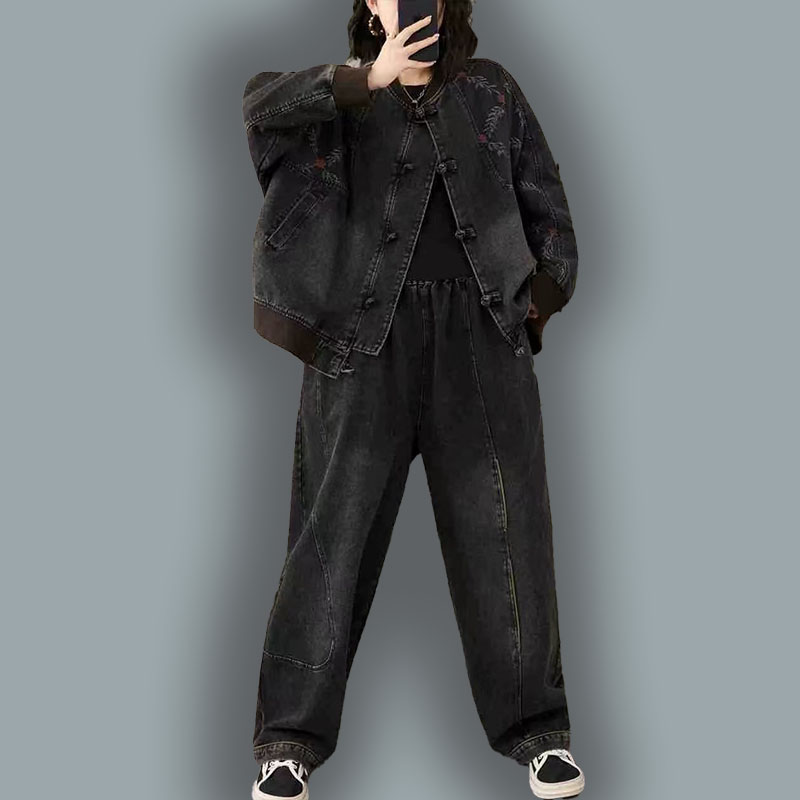 CK9243蓝牛仔套装2025秋季新款长袖外套裤子百搭上衣阔腿裤牛仔裤