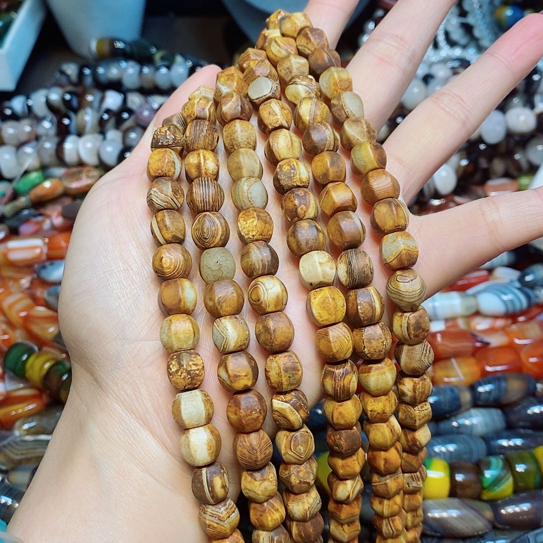 玛瑙/玉髓散珠11mm复古做旧风玛瑙南瓜一条