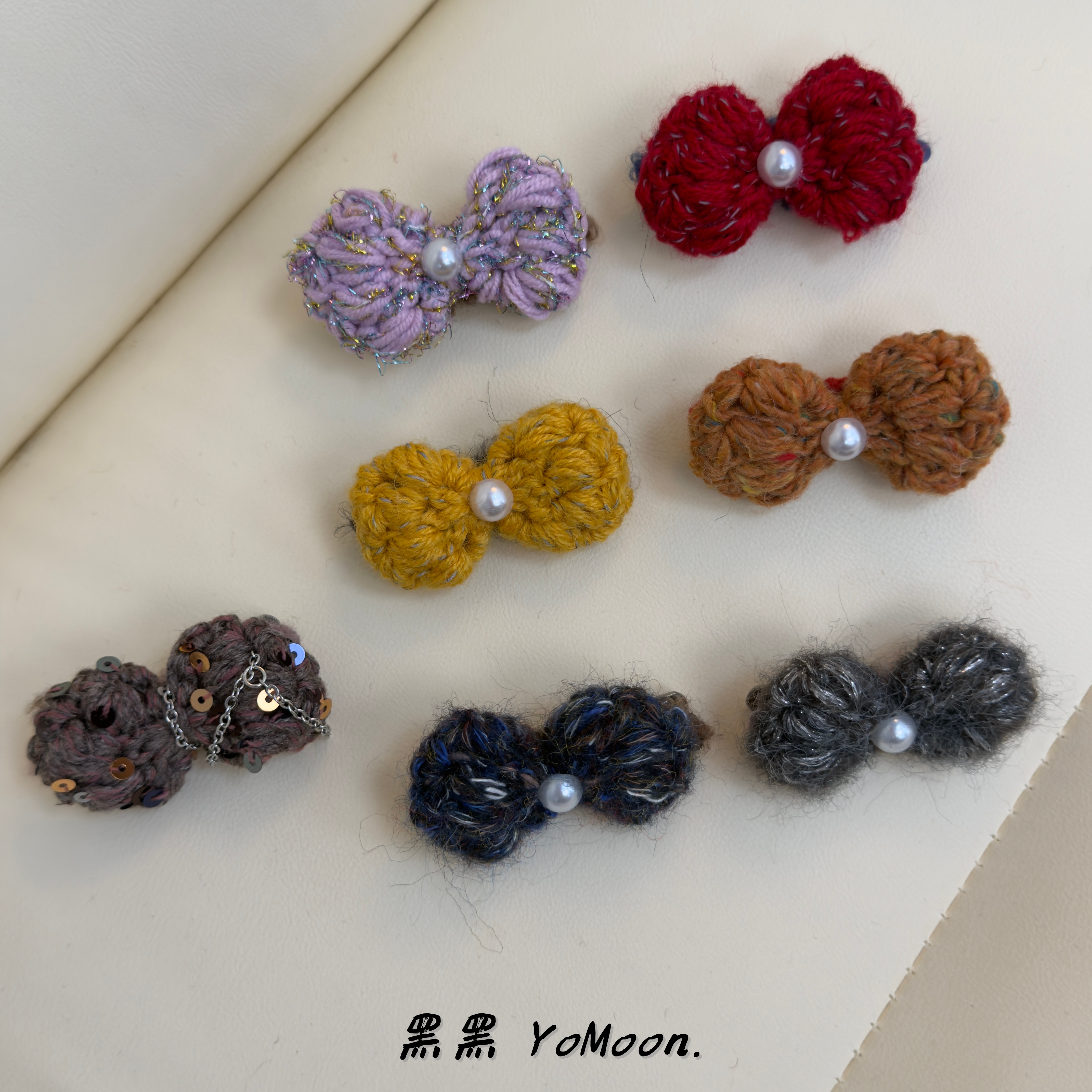 甜美纯手工钩织蝴蝶结鸭嘴夹碎发夹时尚减龄百搭氛围精致森系发夹