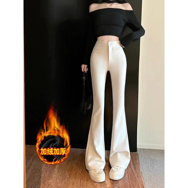 加绒微喇叭西装裤女秋冬新款高腰显瘦长裤高级感垂感休闲马蹄裤子