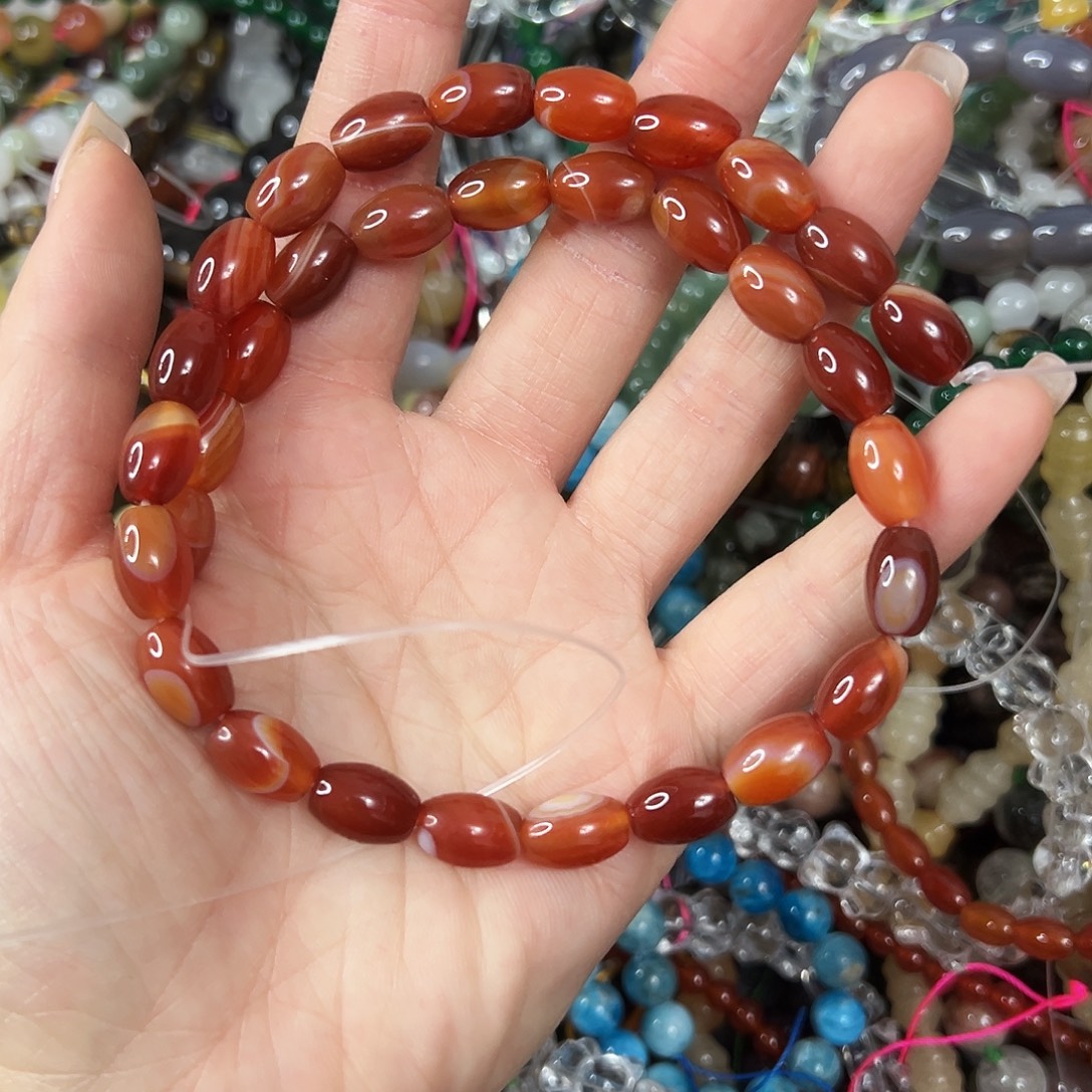 玛瑙/玉髓未镶嵌珠宝半成品，卡8x11玛瑙枣珠一条