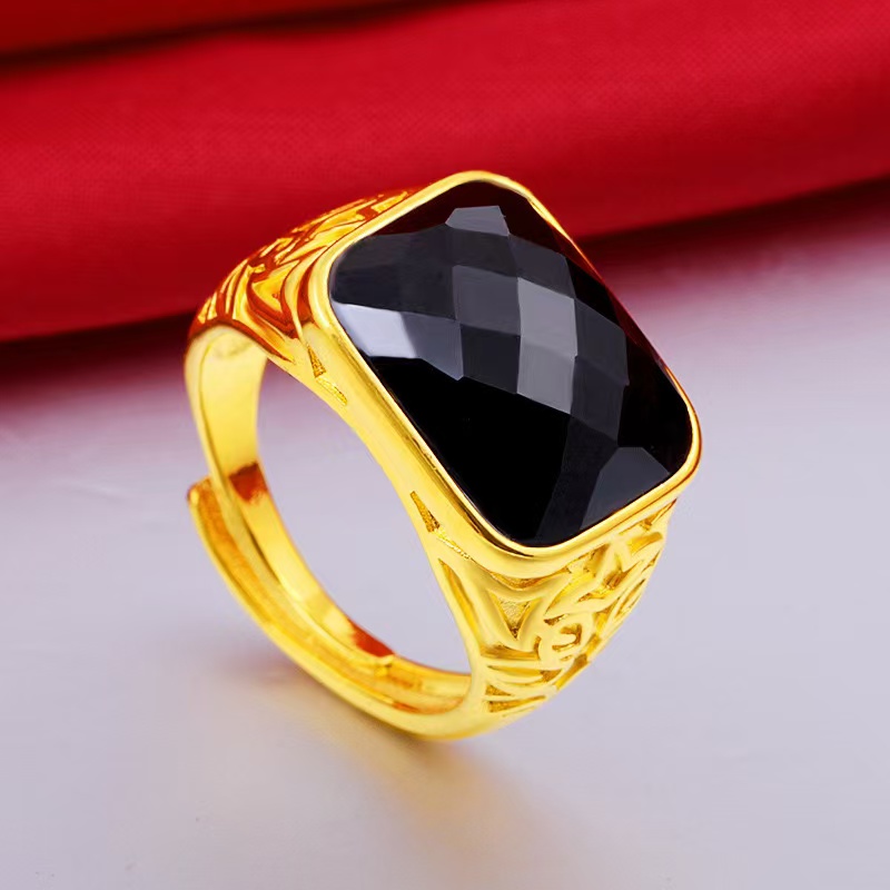 合金亚克力戒指 菱形戒（黑）时尚百搭JZ001可调节