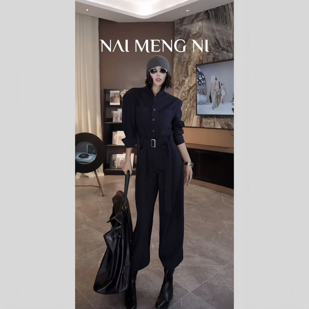 NMN王火火&新款亲肤显瘦遮肉高腰时尚气质连体裤 26N49876