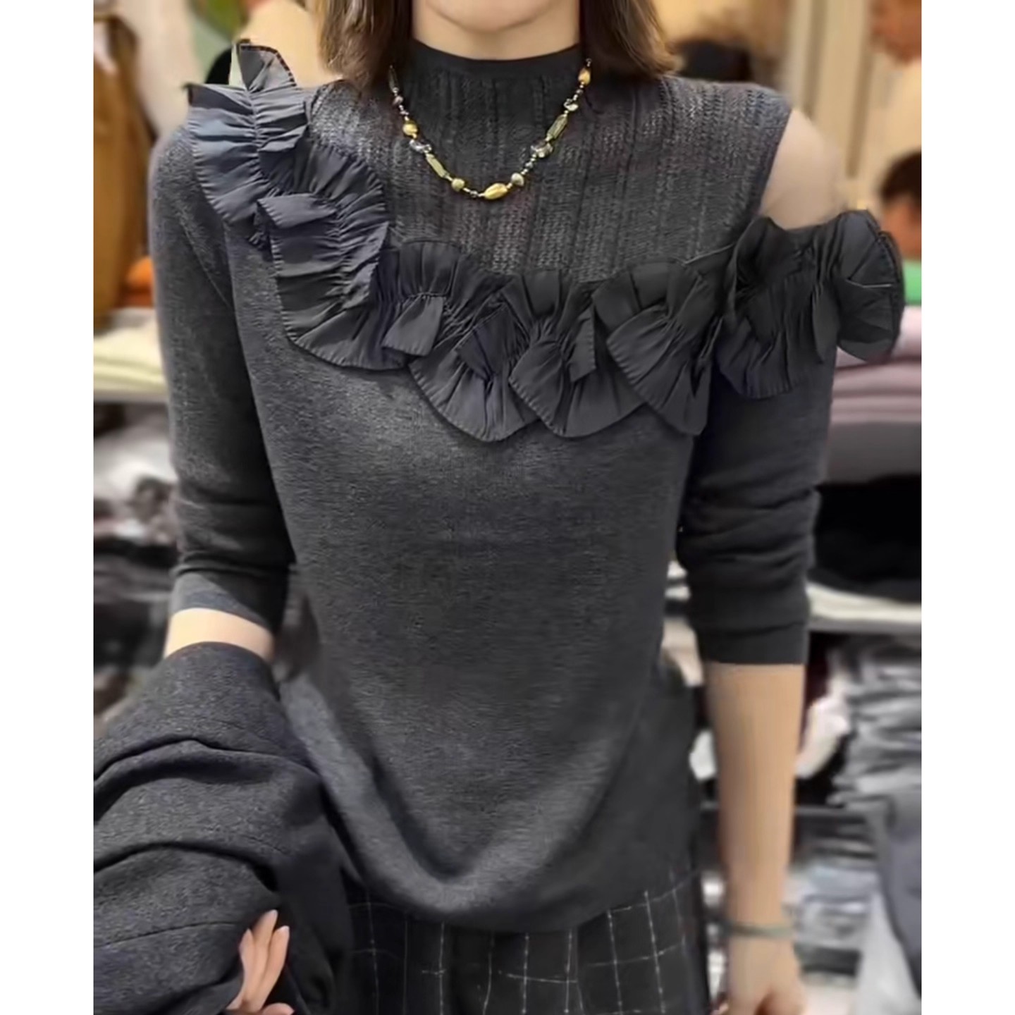 镂空针织宫廷风常规百搭毛针织衫拼接时尚网红洋气