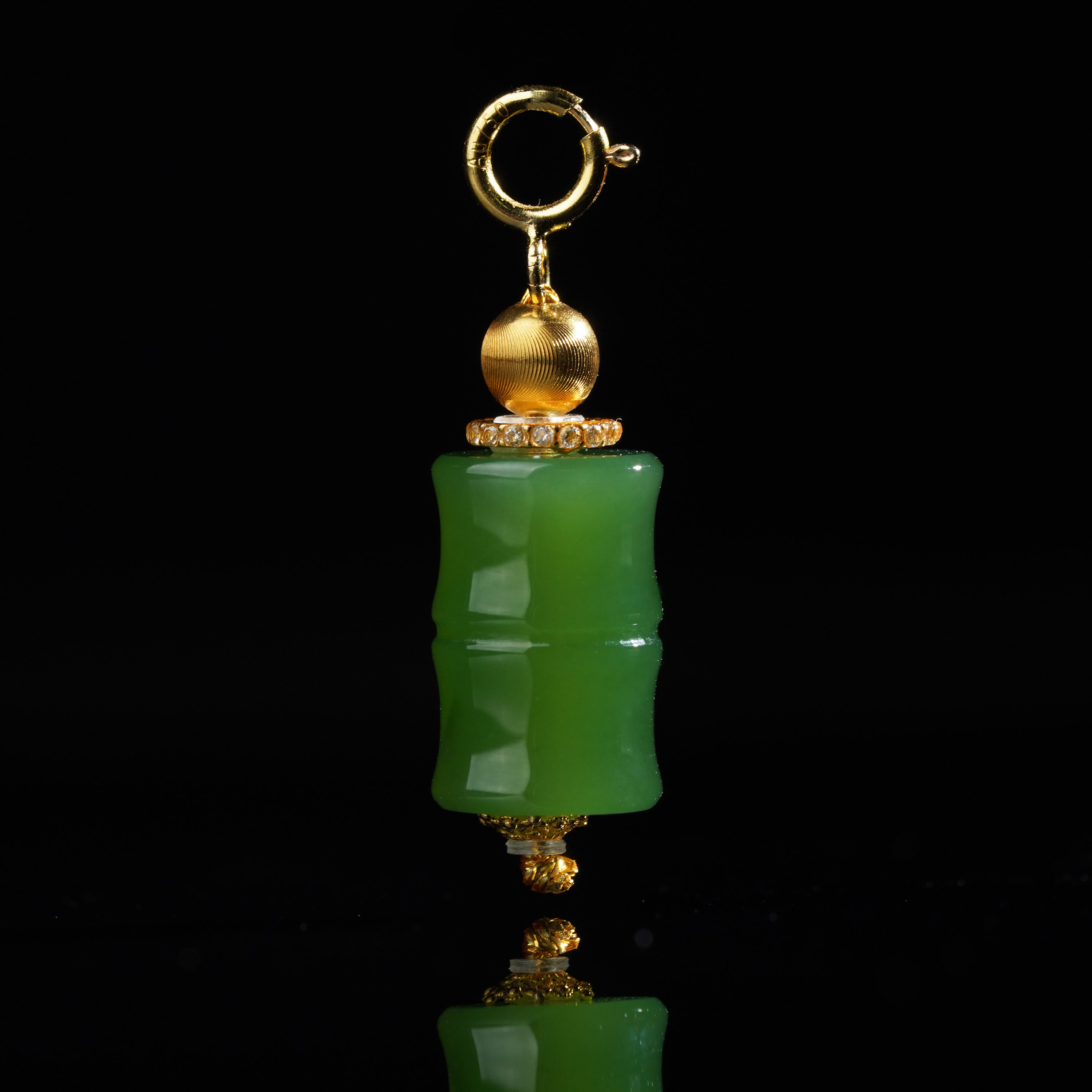 【慧子臻选】18k金和田玉碧玉竹节吊坠 不含链 P168