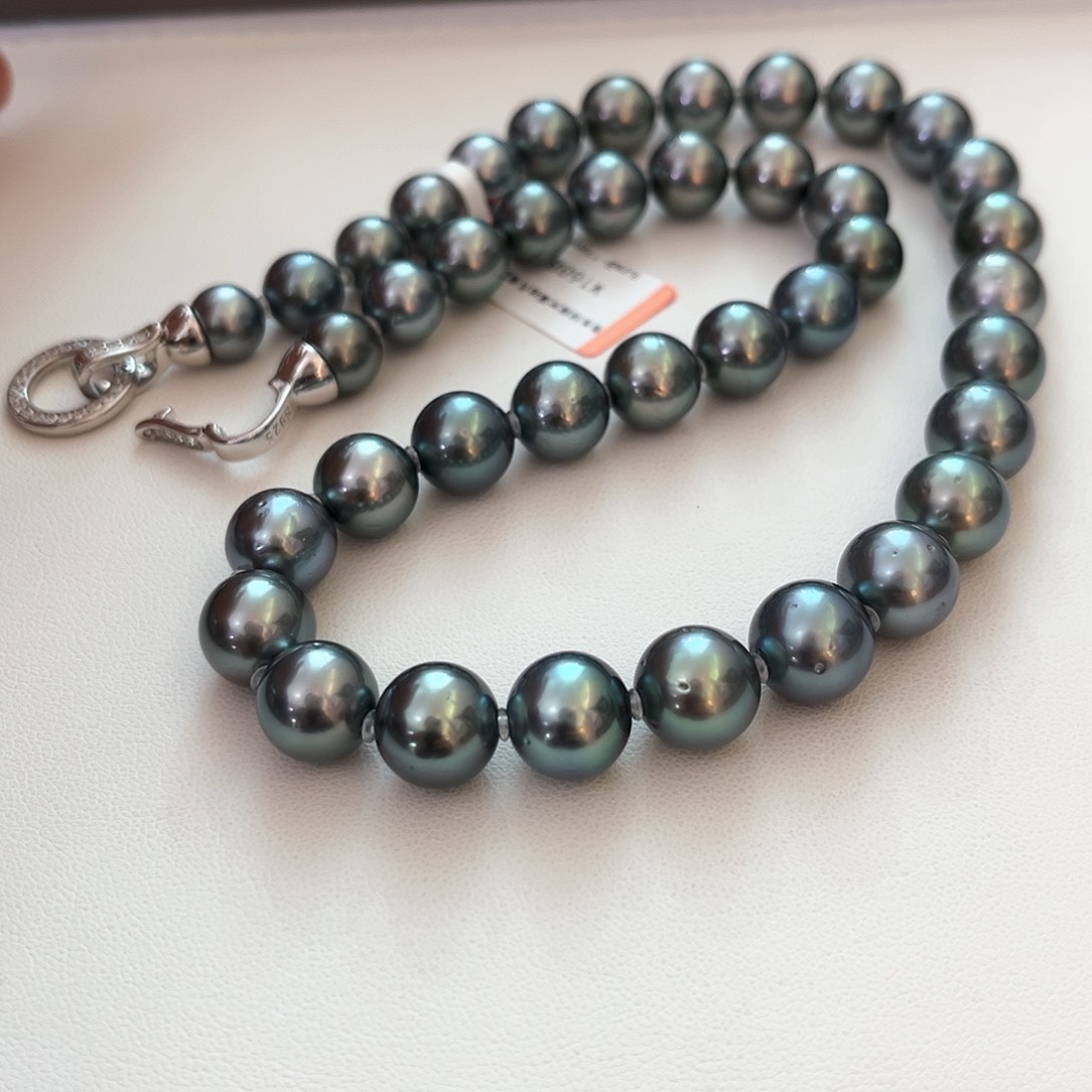 海水珍珠颈饰未镶嵌孔雀蓝绿9-11