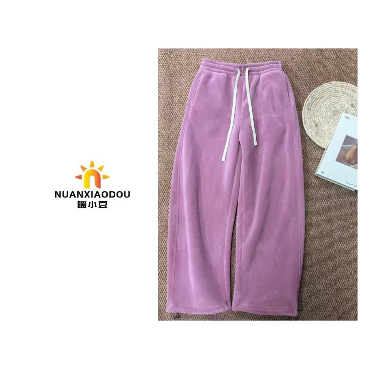 暖小豆「奥利绒弯刀裤」冬加绒百搭舒适弯刀休闲裤2678
