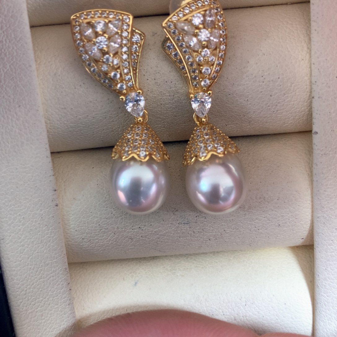 海水珍珠耳饰银S925镶嵌