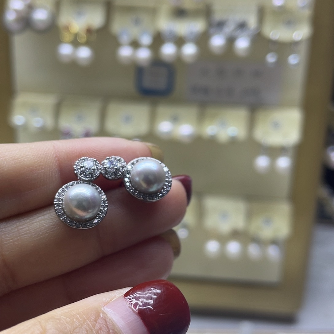 海水珍珠耳饰银S925镶嵌