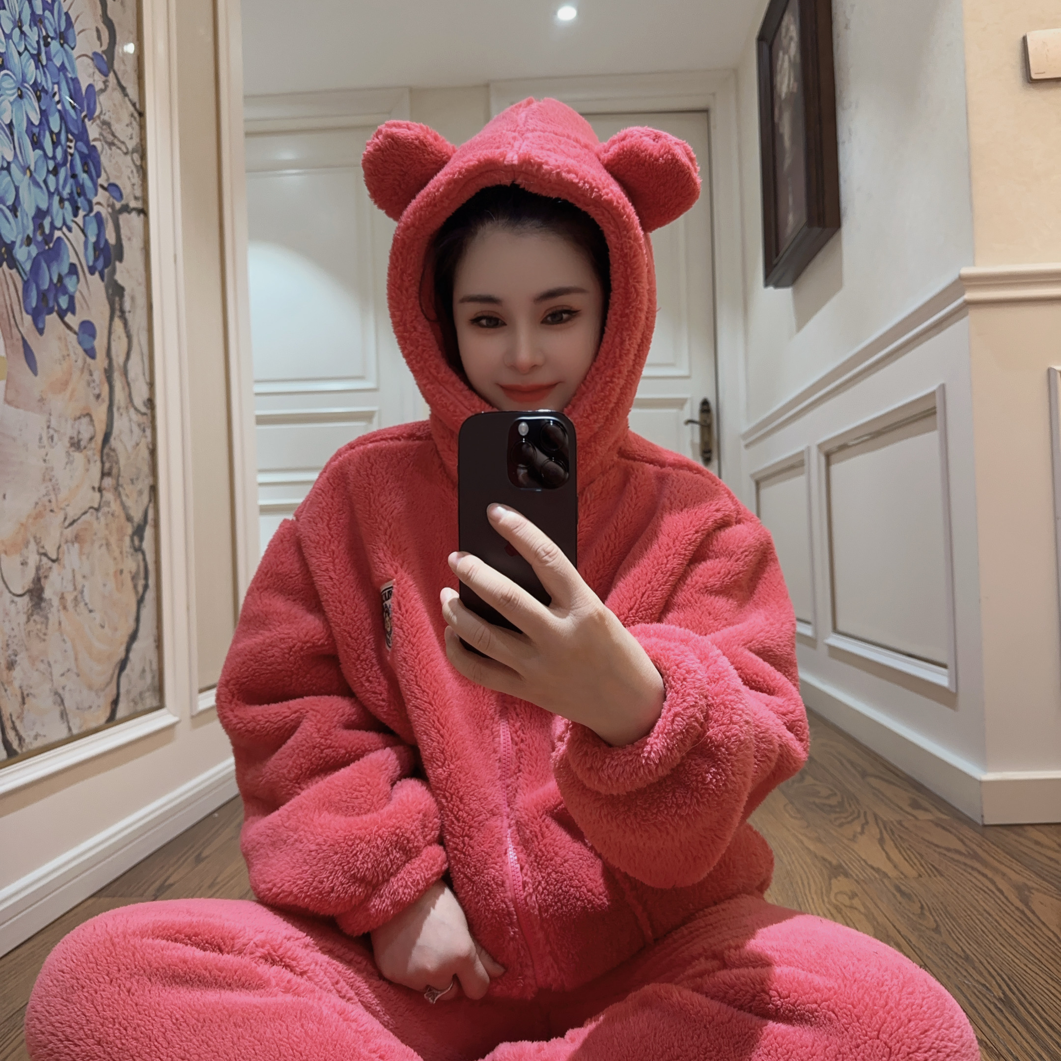 双面绒连帽睡衣女家居服套装时尚休闲韩版保暖冬季2025毛绒
