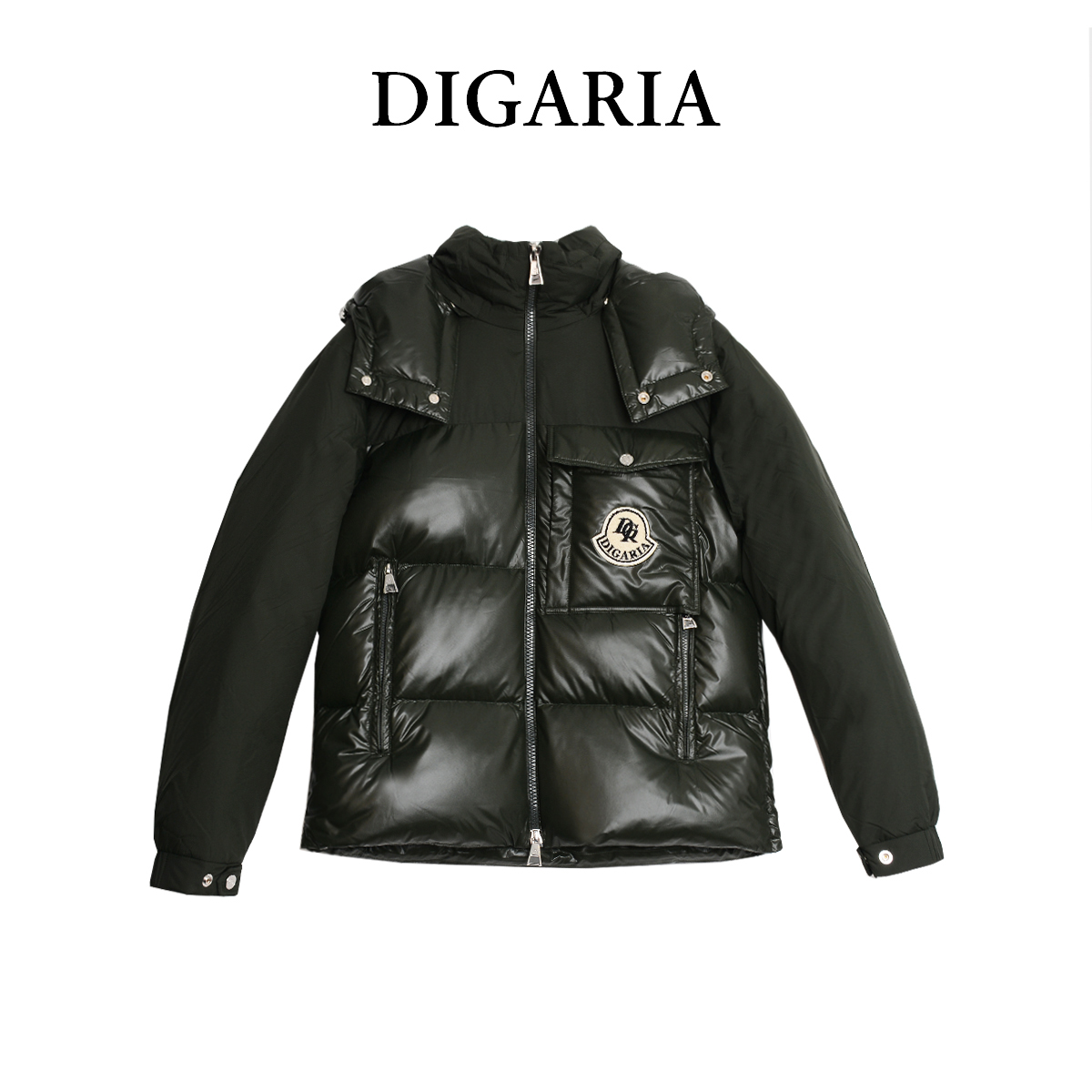 DIGARIA鹅绒95冬季连帽徽章拼接加厚男士羽绒服休闲青年保暖短款