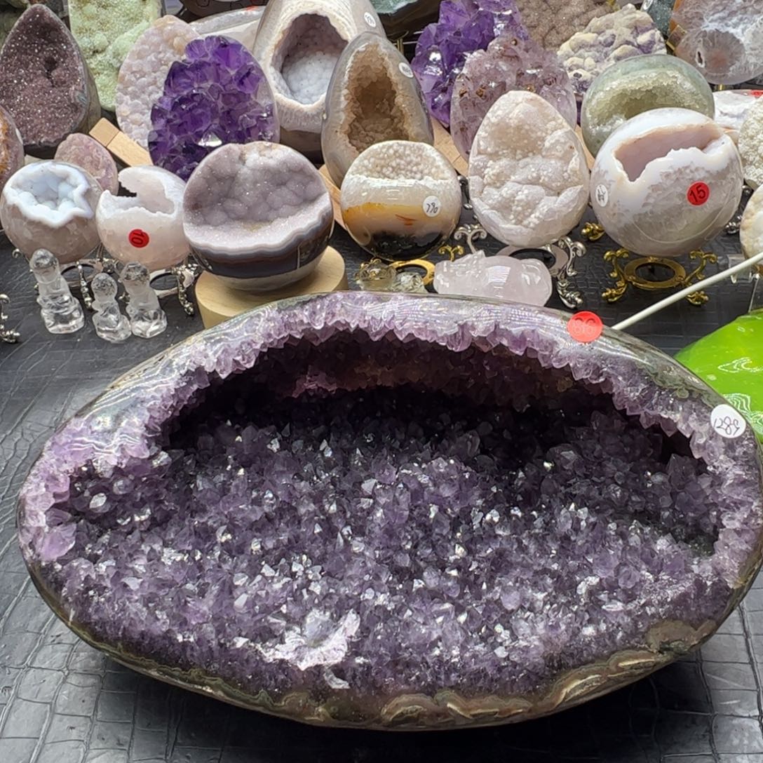 珠宝半成品未镶嵌水晶超大紫水晶花钱袋子36