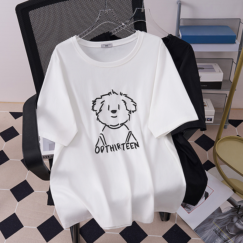 S5620胖MM新款夏季短袖T恤衫加肥230斤大码女装宽松遮肉圆领上衣