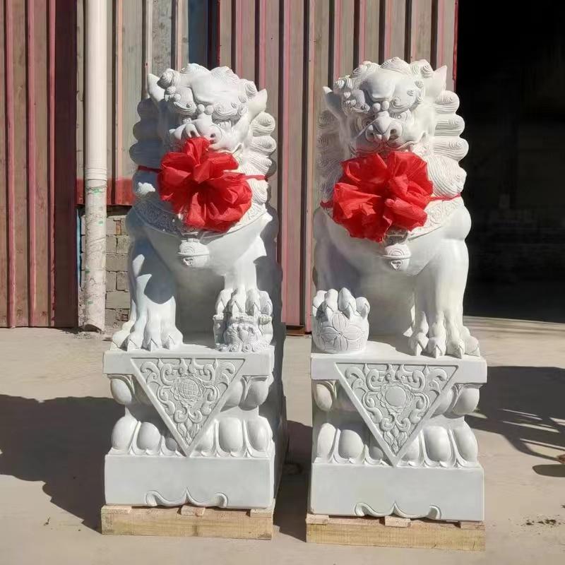 石雕石狮子一对汉白玉公司工厂酒店别墅小区庭院祠堂门口摆件看门