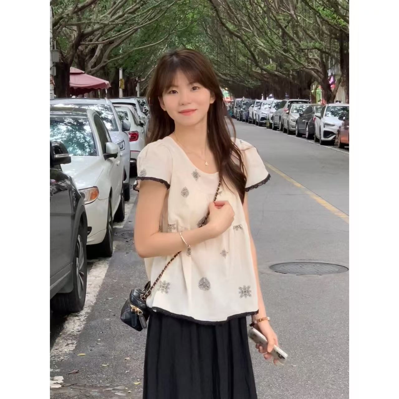 佳儿吖～夏季慵懒小清新甜美麻色上衣3072