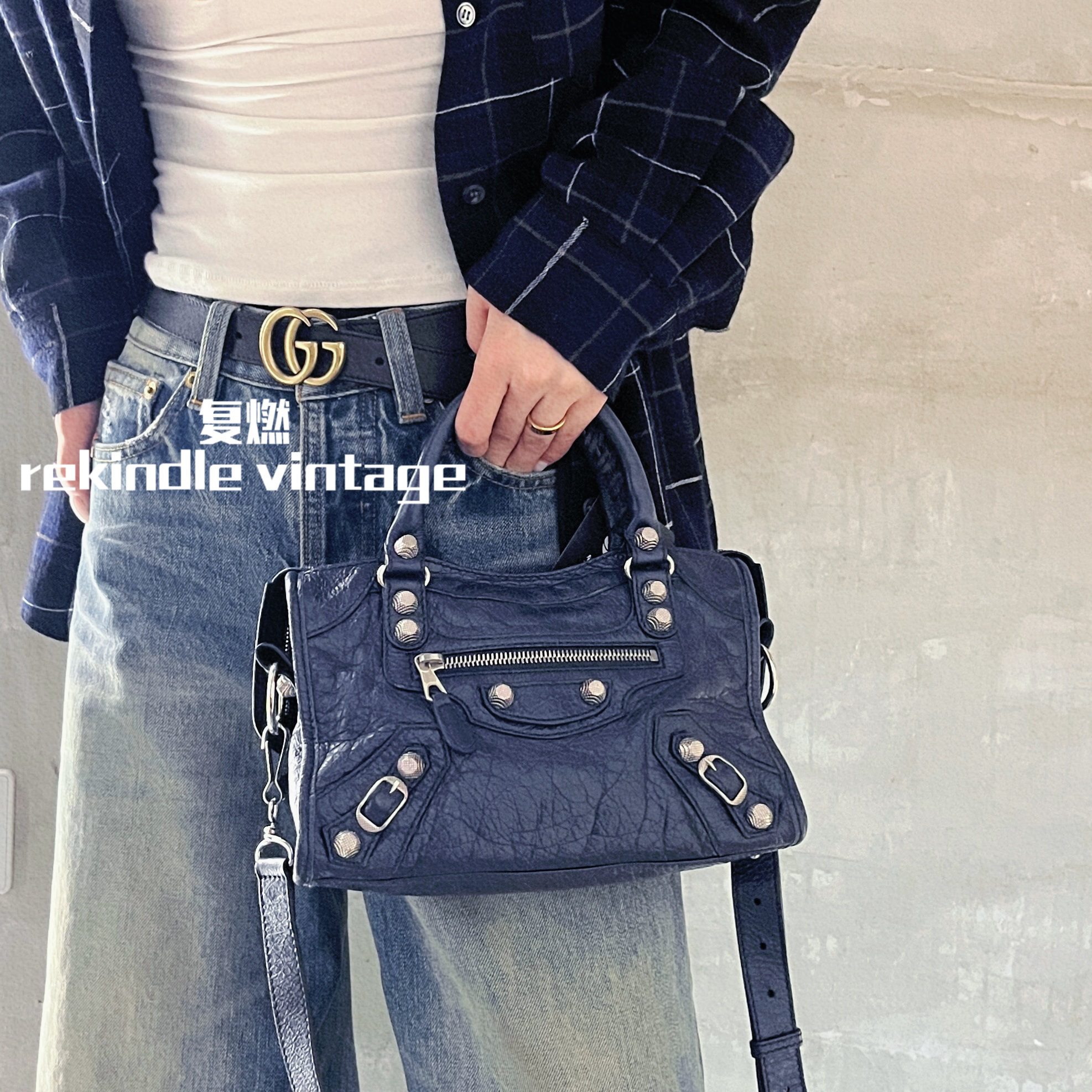 95新 Balenciaga/巴黎世家 复燃精选/蓝色citymini机车包