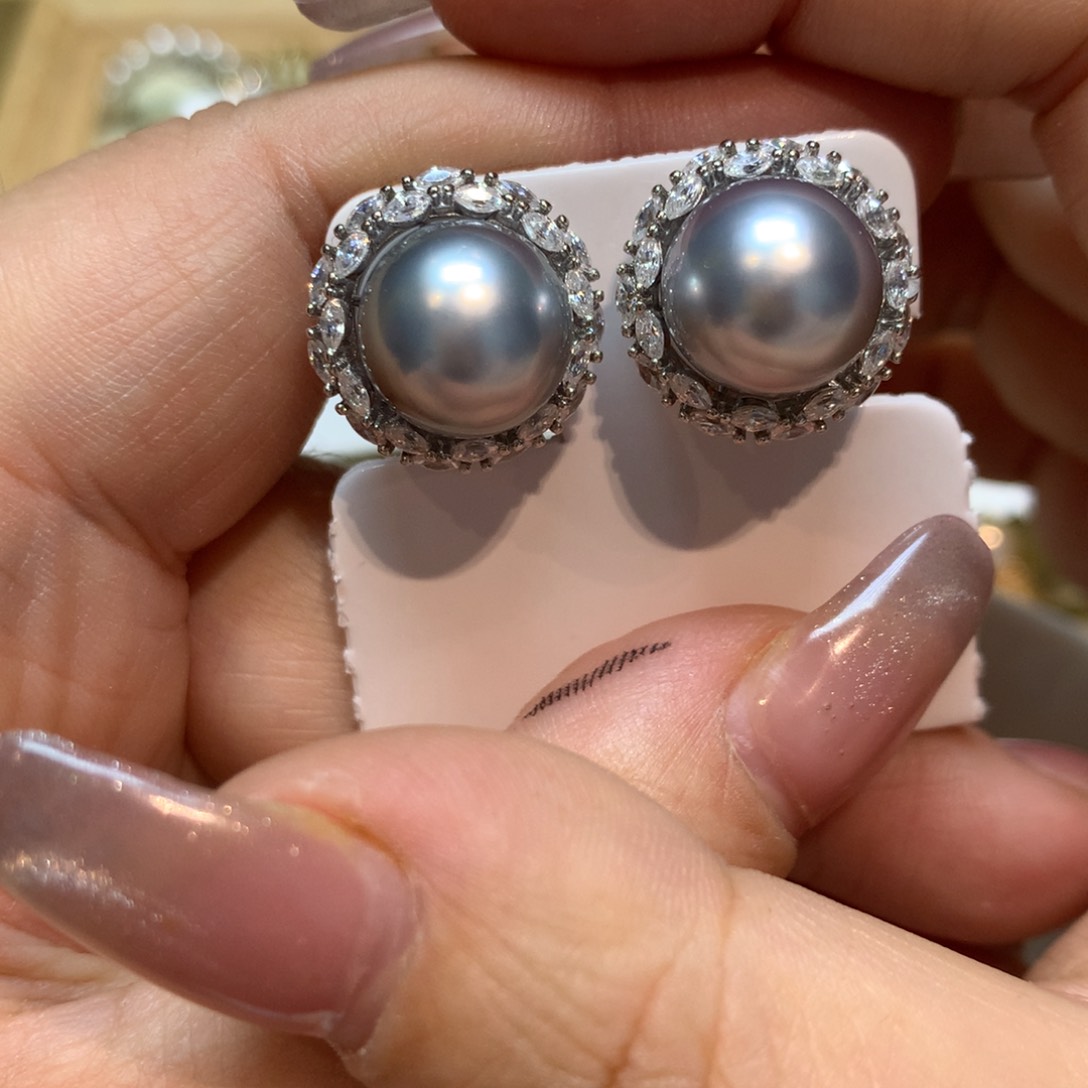海水珍珠耳饰银S925镶嵌