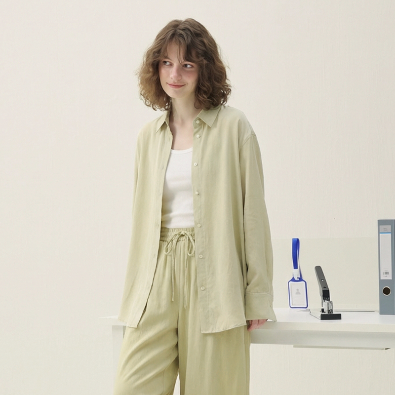 谜底通勤风衬衫长袖2026春季新品宽松H型简约松弛衬衣女265MC5001