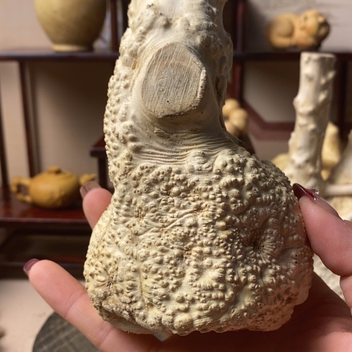 香榧木福*黄杨木手把件